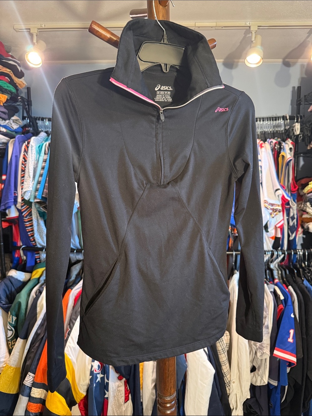 Asics Black Long-Sleeve Running Top with Pink Zip Accent